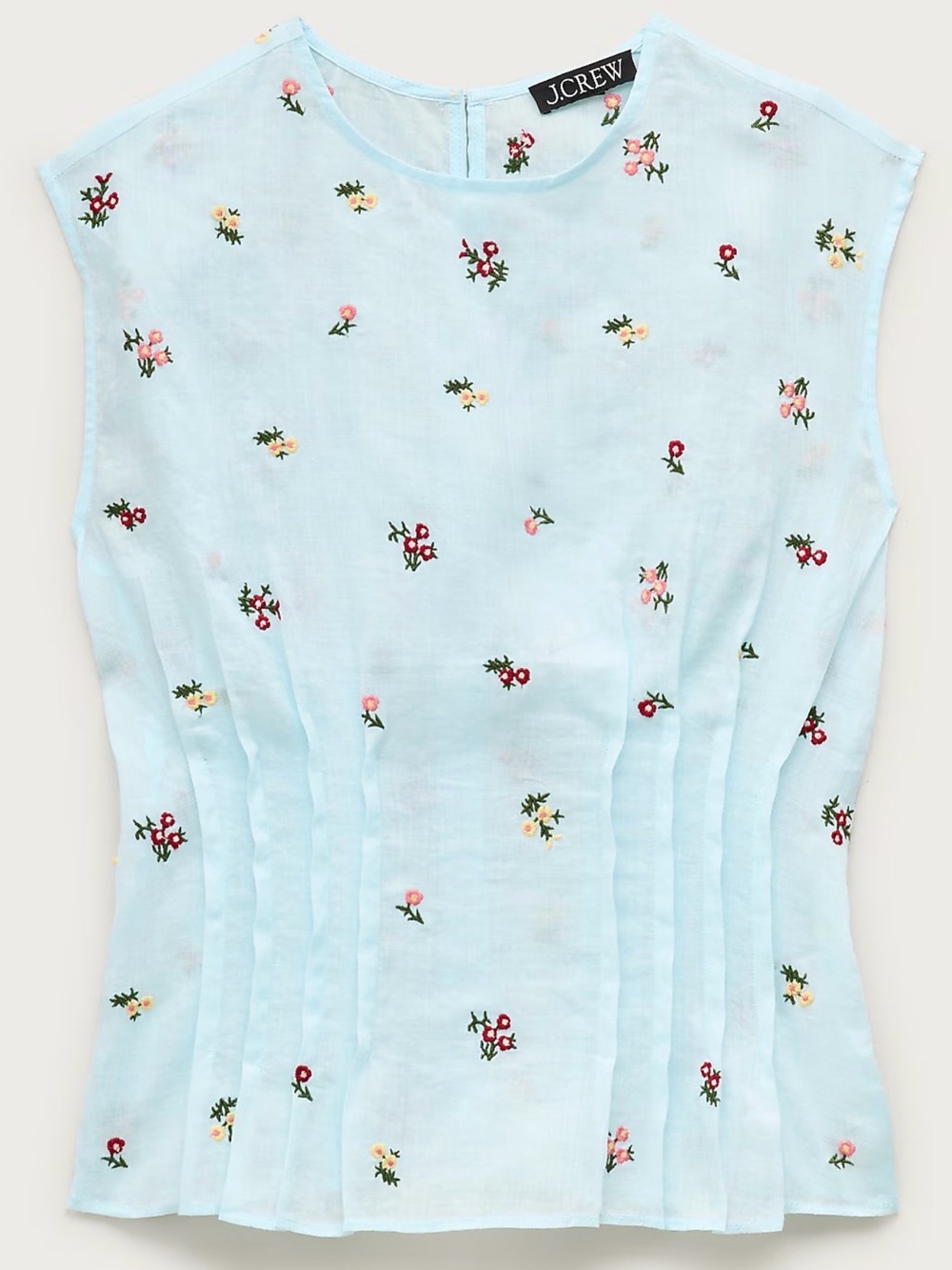J. Crew | Pintuck Floral Embroidered Cap-Sleeve Blouse